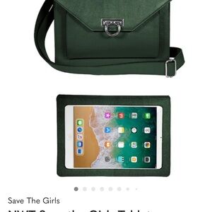 The Girls Green Tablet Bag in Ivory